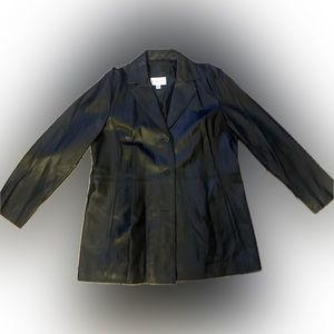 Worthington Womens Genuine Leather Jacket Coat Button Up 3 Button